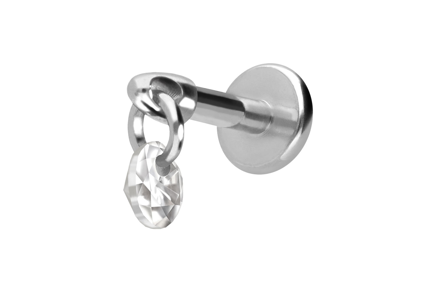 Titan Labret Piercing mit Innengewinde RUNDER KRISTALL